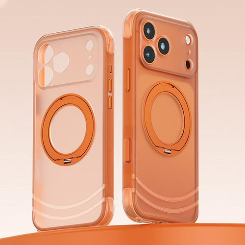 iPhone 18 Pro QN2 Skin-Friendly AirBag Magnetic Shockproof Phone Case with 360 Rotation Holder - Orange