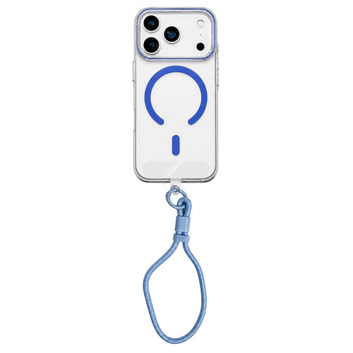 iPhone 18 Pro Question Mark Clear PC Magnetic Phone Case with Lanyard - Glacier Blue