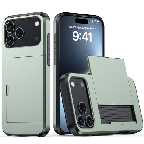 iPhone 18 Pro Shockproof Armor Phone Case with Card Slot - Dark Green