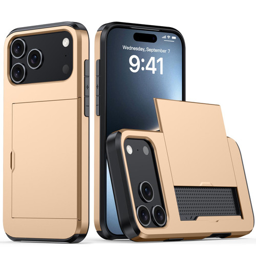 iPhone 18 Pro Shockproof Armor Phone Case with Card Slot - Gold