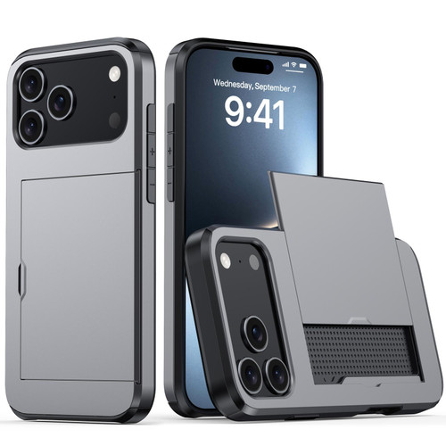 iPhone 18 Pro Shockproof Armor Phone Case with Card Slot - Grey