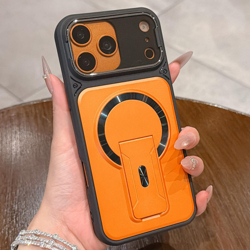 iPhone 18 Pro Shockproof Lens Cover Magnetic Phone Case with Hidden Holder - Orange