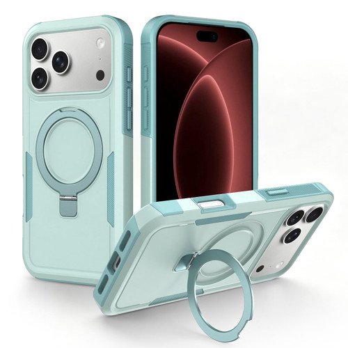 iPhone 18 Pro Shockproof Protective TPU Hybrid PC Ring Holder Magnetic Phone Case - Cyan