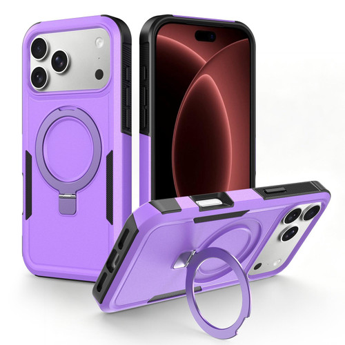 iPhone 18 Pro Shockproof Protective TPU Hybrid PC Ring Holder Magnetic Phone Case - Purple