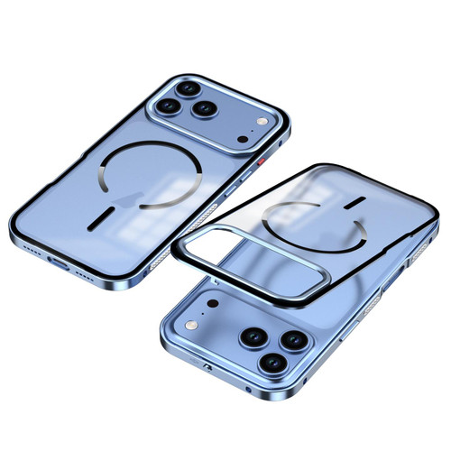 iPhone 18 Pro Single-sided Snap Buckle Metal Frame Frosted MagSafe Phone Case - Light Blue