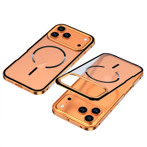 iPhone 18 Pro Single-sided Snap Buckle Metal Frame Frosted MagSafe Phone Case - Orange