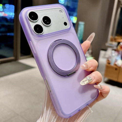 iPhone 18 Pro Skin Feel 360 Degrees Rotating Holder PC Hybrid TPU Magnetic Phone Case - Purple