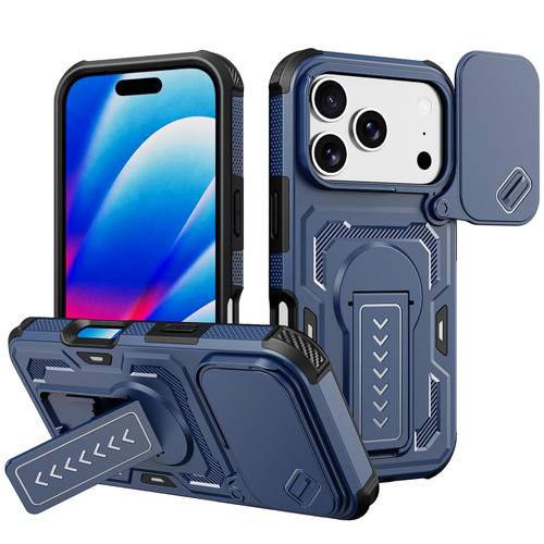 iPhone 18 Pro Slid Camera Shield Invisible Holder PC Hybrid TPU Phone Case - Blue