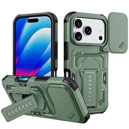 iPhone 18 Pro Slid Camera Shield Invisible Holder PC Hybrid TPU Phone Case - Green