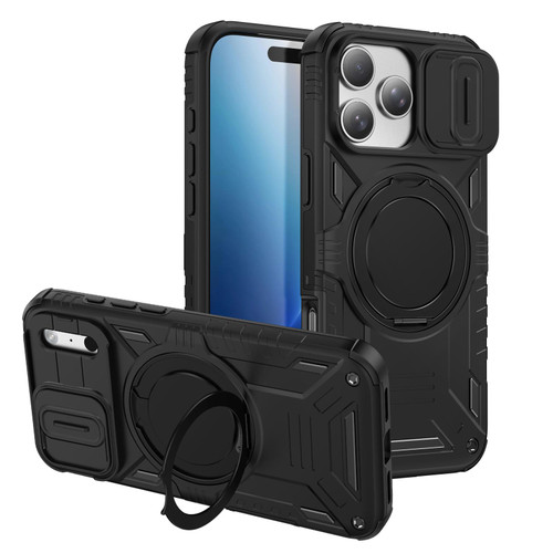 iPhone 18 Pro Sliding Camshield Magnetic Rotation Holder Phone Case - Black