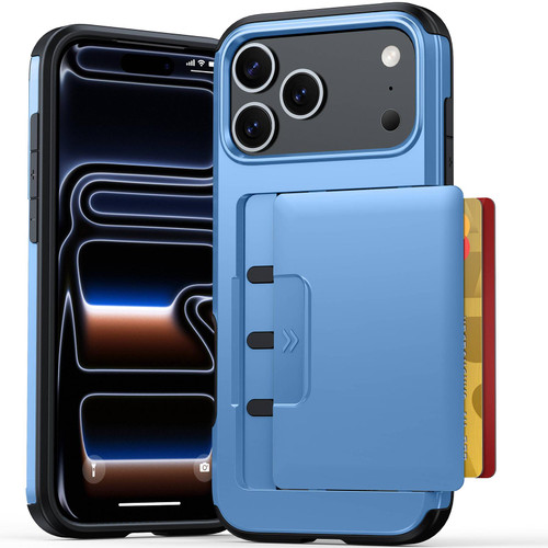 iPhone 18 Pro Sliding Card Slot PC Hybrid TPU Phone Case - Light Blue