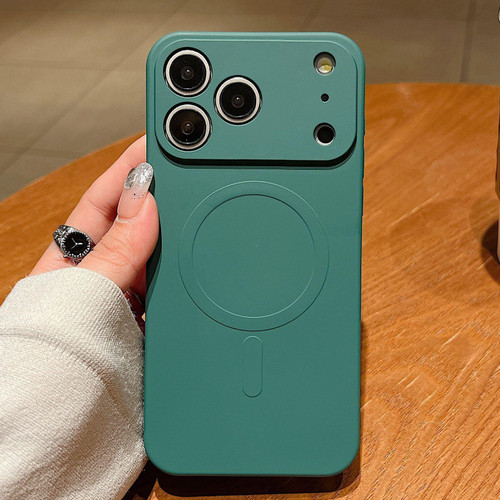 iPhone 18 Pro Solid Color Liquid Silicone MagSafe Magnetic Phone Case - Dark Green