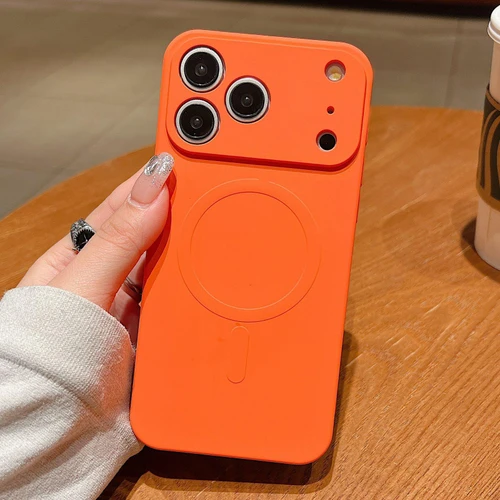iPhone 18 Pro Solid Color Liquid Silicone MagSafe Magnetic Phone Case - Orange