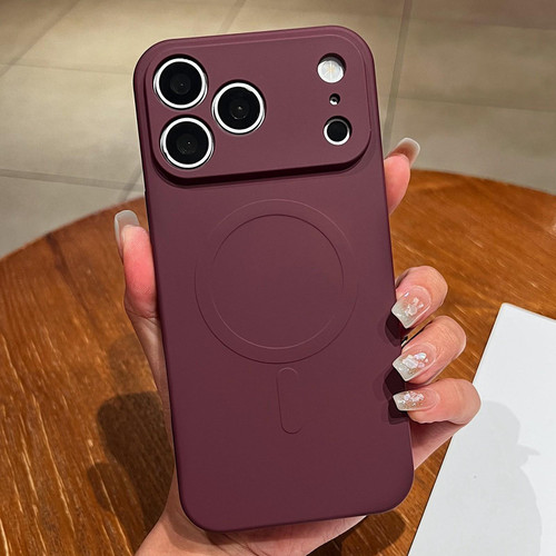 iPhone 18 Pro Solid Color Liquid Silicone MagSafe Magnetic Phone Case - Plum