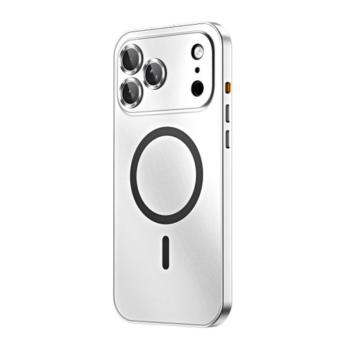iPhone 18 Pro Spring Buckle MagSafe Magnetic Metal Phone Case - Silver