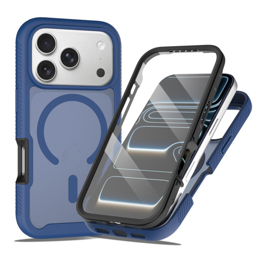 iPhone 18 Pro Starry Sky Matte Magnetic TPU Hybrid PC Phone Case with Screen Protector - Blue