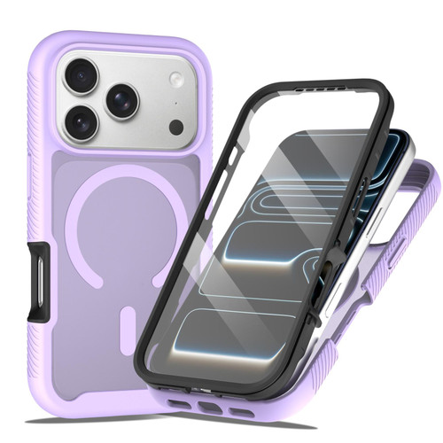 iPhone 18 Pro Starry Sky Matte Magnetic TPU Hybrid PC Phone Case with Screen Protector - Purple