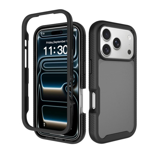 iPhone 18 Pro Starry Sky Matte Two-Tone Shockproof TPU Hybrid PC Phone Case - Black