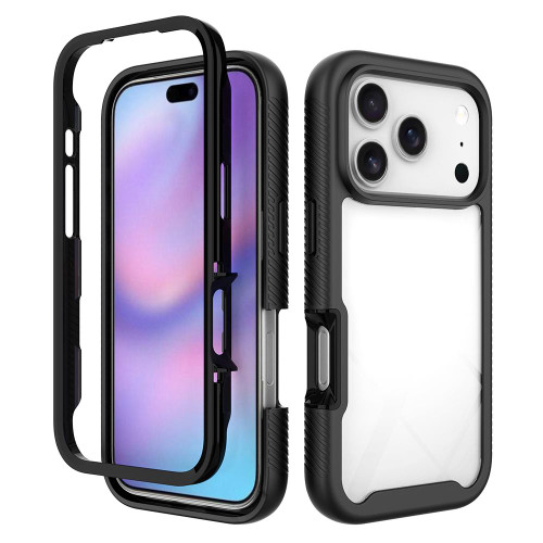iPhone 18 Pro Starry Sky Solid Color Shockproof TPU Clear PC Phone Case - Black