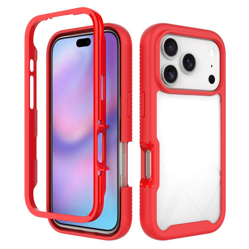 iPhone 18 Pro Starry Sky Solid Color Shockproof TPU Clear PC Phone Case - Red