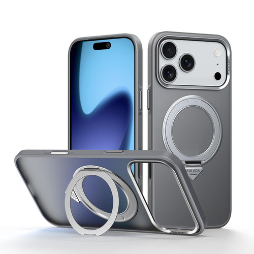 iPhone 18 Pro SULADA 360 Degree Rotation Holder Frosted Magnetic Phone Case - Gray