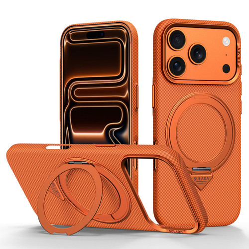 iPhone 18 Pro SULADA Kevlar Grid Patterned Skin Feel Rotation Magnetic Holder Phone Case - Orange