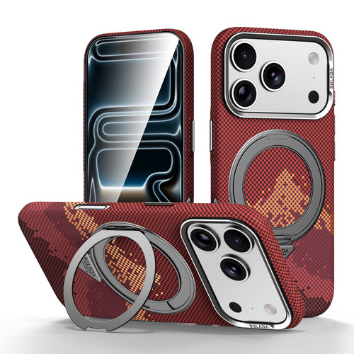 iPhone 18 Pro SULADA Kevlar Pixel Grid Texture Rotation Magnetic Holder Phone Case - Red