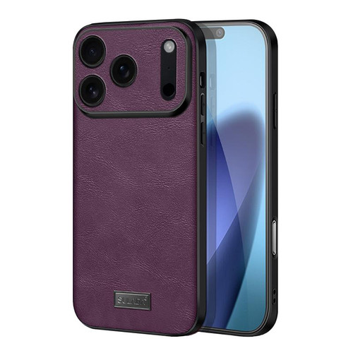iPhone 18 Pro SULADA Shockproof TPU Hybrid Handmade Leather Precise Hole Phone Case - Purple