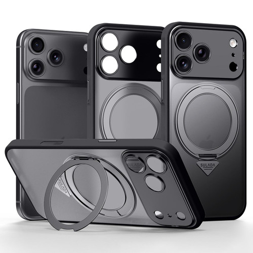 iPhone 18 Pro SULADA Transforms Into 17 Pro Semi-Transparent Matte Rotation Magnetic Holder Phone Case - Black