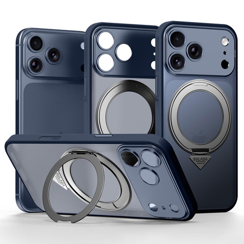 iPhone 18 Pro SULADA Transforms Into 17 Pro Semi-Transparent Matte Rotation Magnetic Holder Phone Case - Blue
