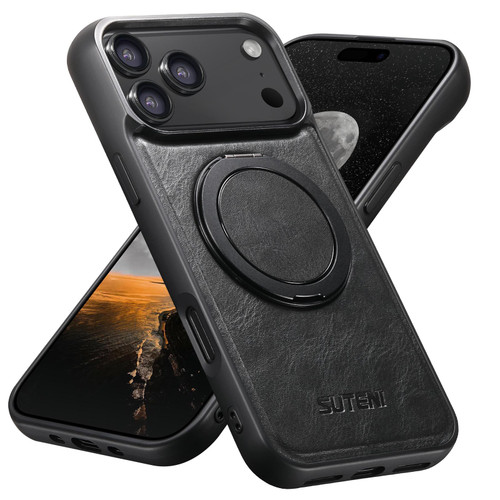 iPhone 18 Pro Suteni G3 Oil Wax 360 Rotation Holder MagSafe Back Phone Case - Black