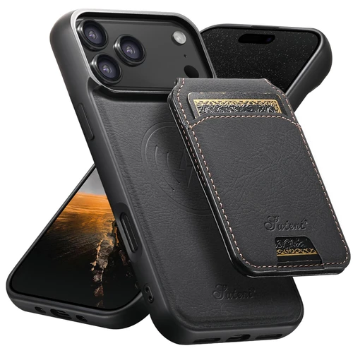 iPhone 18 Pro Suteni H16 Litchi Texture Leather Detachable Wallet Back Phone Case - Black