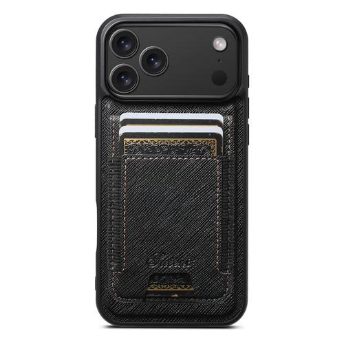 iPhone 18 Pro Suteni H17 Cross Grain Leather MagSafe Detachable Wallet Phone Case - Black