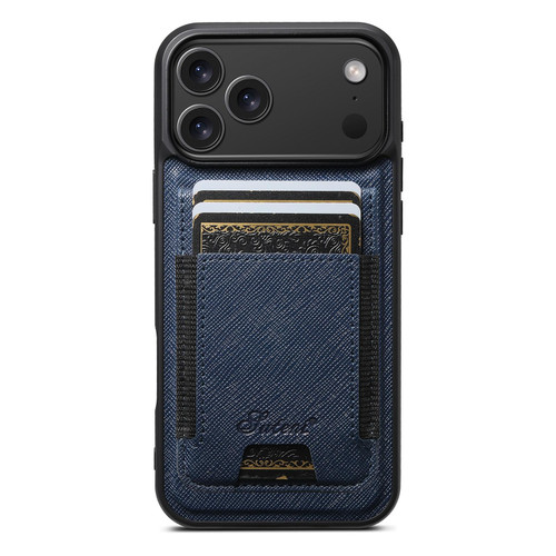 iPhone 18 Pro Suteni H17 Cross Grain Leather MagSafe Detachable Wallet Phone Case - Blue