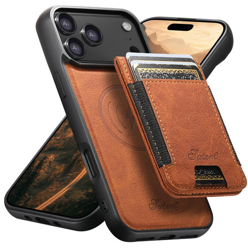 iPhone 18 Pro Suteni H17 Litchi Texture Leather MagSafe Detachable Wallet Phone Case - Khaki