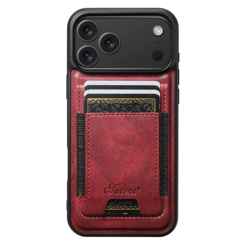 iPhone 18 Pro Suteni H17 Oil Eax Leather MagSafe Detachable Wallet Phone Case - Red