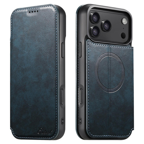 iPhone 18 Pro Suteni J05 Leather Magnetic MagSafe Phone Case - Blue