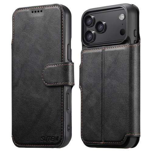 iPhone 18 Pro Suteni Q05 2-in-1 Multi-function Detachable Wallet MagSafe Phone Case - Black