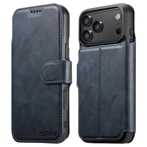 iPhone 18 Pro Suteni Q05 2-in-1 Multi-function Detachable Wallet MagSafe Phone Case - Blue