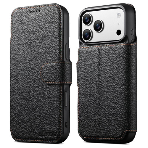 iPhone 18 Pro Suteni Q05 -in-1 Multi-function MagSafe Wallet Big Litchi Leather Phone Case - Black
