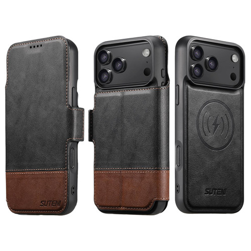 iPhone 18 Pro Suteni Q06 2-in-1 Multi-function Detachable Wallet MagSafe Phone Case - Black