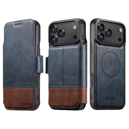 iPhone 18 Pro Suteni Q06 2-in-1 Multi-function Detachable Wallet MagSafe Phone Case - Blue