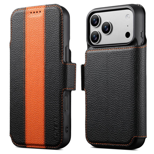 iPhone 18 Pro Suteni Q08 2-in-1 Multi-function Magnetic Wallet Big Litchi Vegan Leather Phone Case - Orange