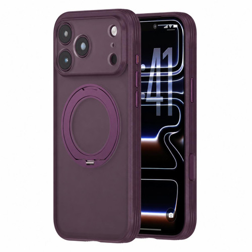 iPhone 18 Pro Textured Non-slip Shockproof Magnetic Phone Case with Holder - Purple