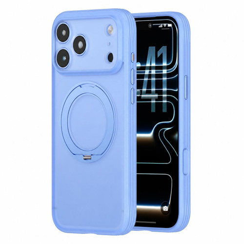 iPhone 18 Pro Textured Non-slip Shockproof Magnetic Phone Case with Holder - Sky Blue