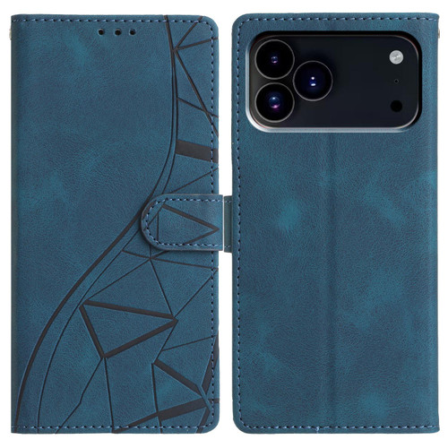iPhone 18 Pro Triangles Embossed Leather Phone Case - Blue