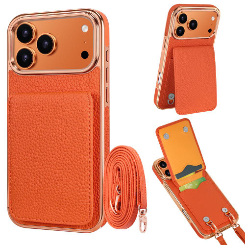 iPhone 18 Pro VIETAO Litchi Texture Wallet PU Phone Case with Lanyard - Orange