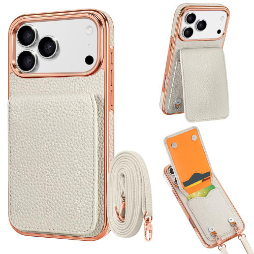 iPhone 18 Pro VIETAO Litchi Texture Wallet PU Phone Case with Lanyard - White