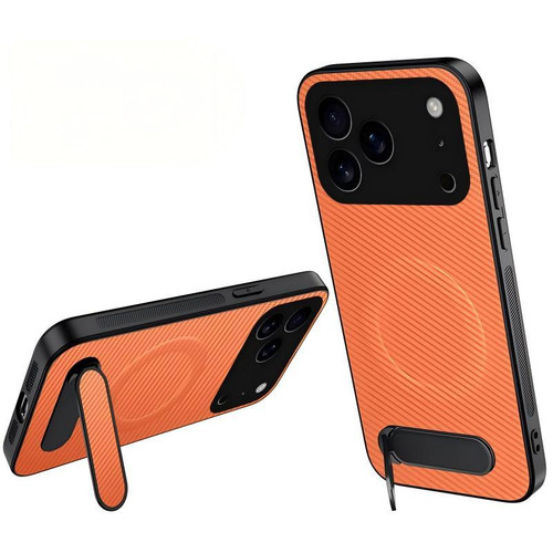 iPhone 18 Pro WANLONFENG Kickstand Carbon Fiber Texture Magnetic Phone Case - Orange
