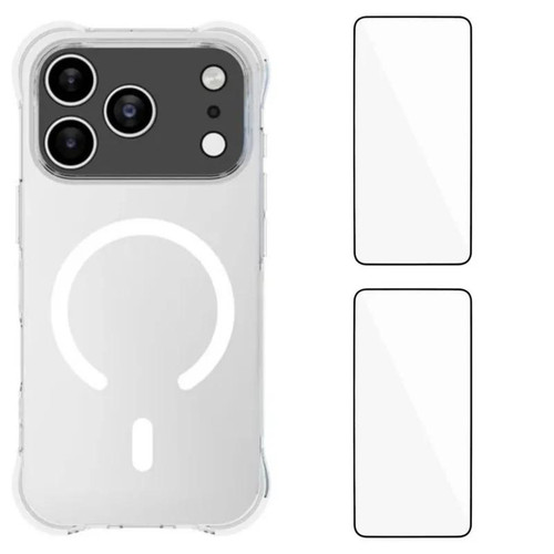 iPhone 18 Pro WANLONFENG Transparent Magnetic Four-Corner Shockproof TPU Phone Case with 2pcs Screen Films - Transparent